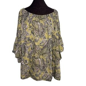 Cato Green Paisley Off the Shoulder Blouse